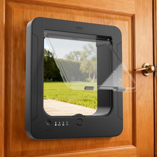 Microchip Cat Door - Smart 4-Way Locking Pet Door with Remote Control and Two Sensor Collars for Safe Entry, Automatic Sensor Gate for Cats Dogs, Doorway, Wall, Patio, Porch, Balcony, Hallway, Home