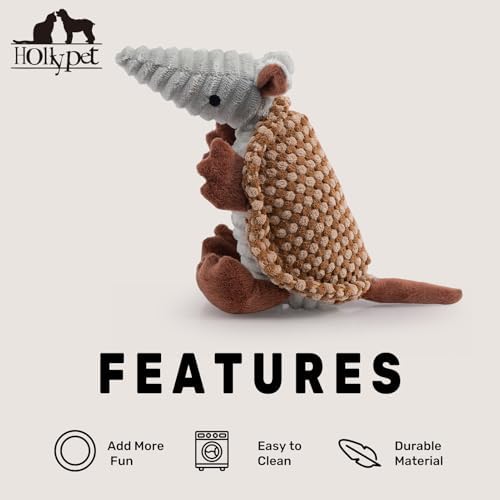 Hollypet Armadillo Squeaky Puppy Dog Toys for Small Medium Dogs, 8"