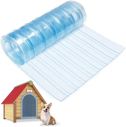 MEWTOGO 15.7 in x 4.9 ft Dog Door Replacement Flaps - Safe Plastic Vinyl Strip for DIY Doghouse Entry Door or Cat Door, Transparent Dog House Door Flap, Easy to Cut & Install | Easy to Install & Cut Transparent Vinyl Strip for Doggie/Doggy/Cat Entry Door