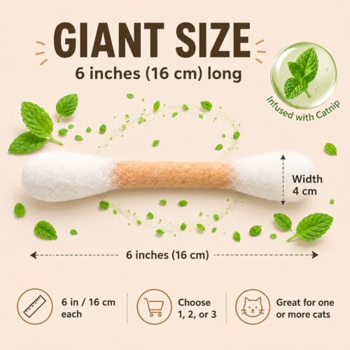 Giant Cotton Swabs Cat Toys with Catnip 1 Pk (XL-Beige*1)