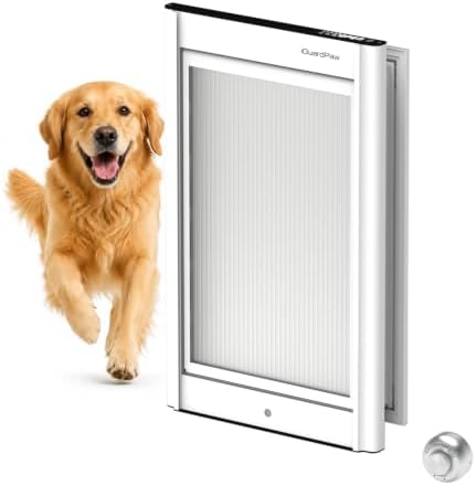 Automatic Dog Door for Door, Smart Dog Door with Collar Sensor, L | aluminum built, collar-activated, scheduled access, pet-only access, adjustable sensing range, anti-pinch, large, white