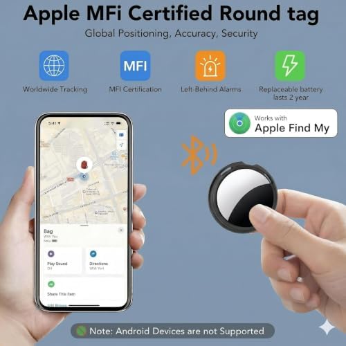 Tracker Tags 2 Pack[Apple MFi Certified]Works with Apple Find My (iOS Only) | Air Bluetooth Smart Tag Item Locator Key Finder Waterproof Worldwide Tracking Devices for Luggage Wallets Pets Kids Dogs Bags