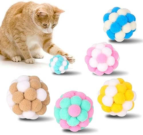 Cat Toys Balls with Bells 5cm Soft Cat Pom Poms Balls Cats 6 PCS