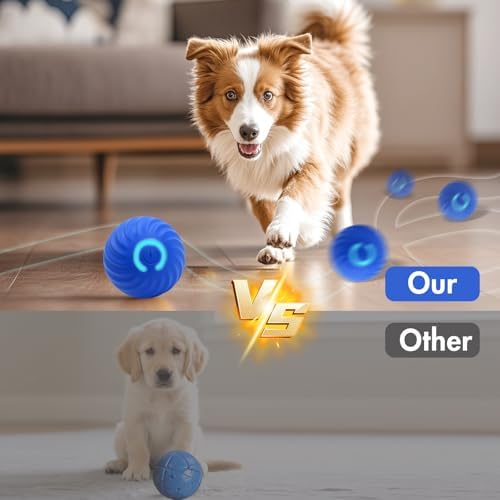 Interactive Dog Ball Toys for Pet Dogs,Smart Electric Small Medium Dog Toys to Keep them Busy,Automatic Rolling Jumping Balls with 2 Cover for Dogs,Rechargeable Balls,Not for Aggressive Chewers,Blue