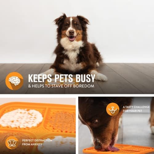 Hyper Pet IQ Treat Dog Slow Feeder & Cat Slow Feeder Used for Eating of Meals or Treats for Better Digestion (Enrichment lick mat Made in the USA - Large Orange Lick Pad Easy to Clean)