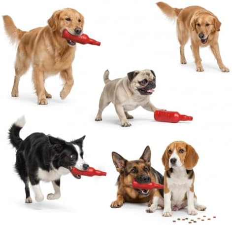 Indestructible Dog Chew Toys for Aggressive Chewers - Tough Rubber Dog Toy for Large Medium Small Breeds - Durable Red Bottle dog Teething Toys - Interactive Fetch, Play & Floating Water Toy