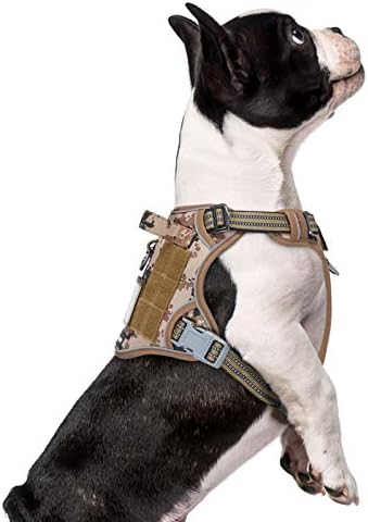 BUMBIN Tactical Dog Harness for Small Dogs No Pull, Famous TIK Tok No Pull Puppy Harness, Fit Smart Reflective Pet Walking Harness for Training, Adjustable Dog Vest Harness with Handle Desert Camo S