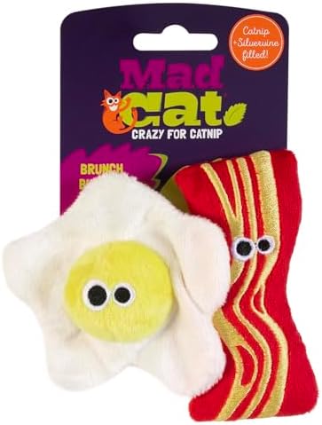 Mad Cat Brunch Buddies Bacon N' Eggs Catnip & Silvervine Cat Toy, 2 Pack
