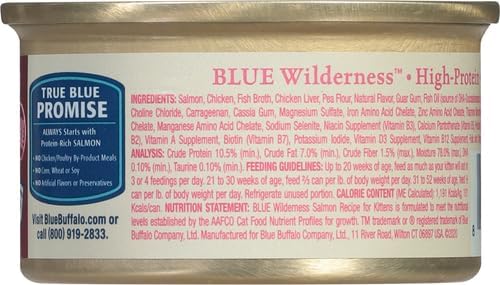 Blue Buffalo Wilderness Natural High Protein Grain Free Wet Food for Kittens,Salmon Pate,3-oz,(Pack of 48)