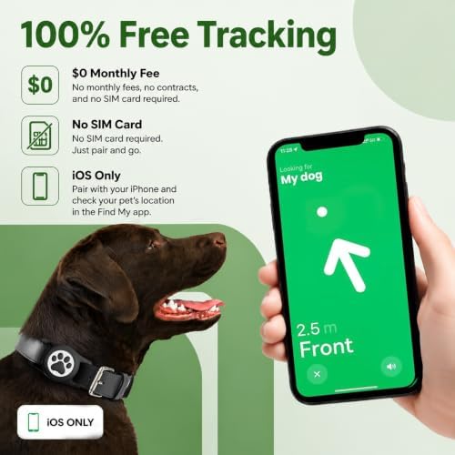 Dog Tracker with Apple Find My, 2 Packs GPS Pet Trackers for Dogs and Cats | Real-Time Location Tracking, No Monthly Fee or SIM Card, Waterproof Dog Collar Tracker with Holder, iOS Only Pet Locator