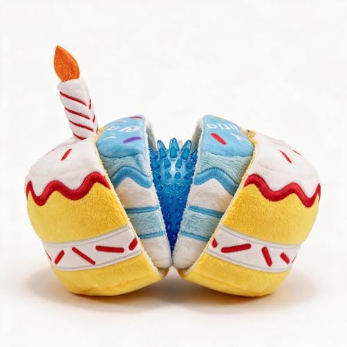 PAWTY Birthday Cupcake Dog Toy – 3-in-1 Plush Squeaky Toy with Hidden Rubber Ball – Interactive Layered Puzzle Toy for Small & Medium Dogs & Puppies – Cute Dog Birthday Gift & Party Photo Prop