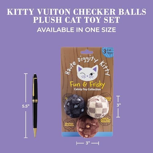 Haute Diggity Kitty Vuiton Checker Balls Set, Soft Plush Cat Toys