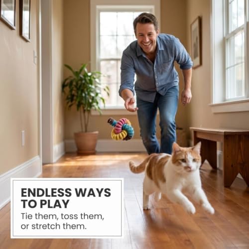 Glaciart One Felt Spring Cat Toy – 3 Pcs Soft Fuzzy Enrichment 100% Natural Wool - Interactive Stretchable Play Cat Toy Set - Safe for Pets, Non-AZO Colored Dyes - 30” Long