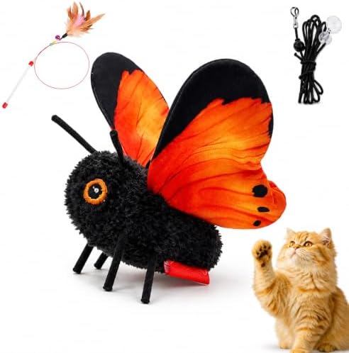 Smart Sensing Flapping Butterfly Cat Toy, Interactive Fluttering Pet Toy，Red