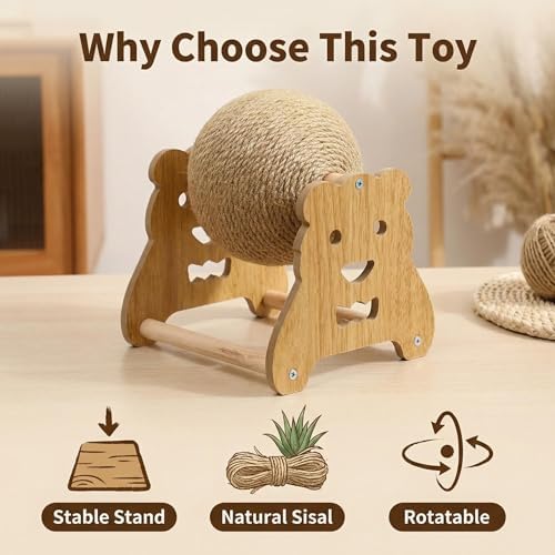 Rabbit Scratch Toy, Natural Sisal Scratching Ball for Cat Bunny Ferret Small Animals, Toys for Cat Kitten Bunny Boredom