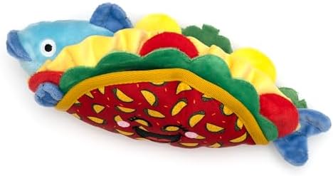 The Worthy Dog Icons Pattern Tough Plush Squeaky Dog Toy, Fish Taco