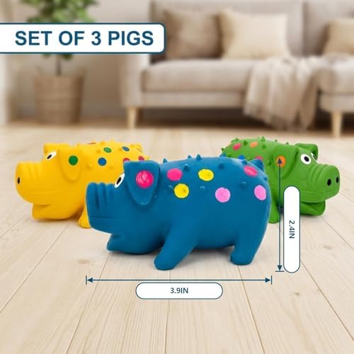 3Pcs Squeaky Pig, Squeaky Pig Dog Toy, Interactive Latex Puppy Chew Toys for Anxiety Relief and Brain Stimulation