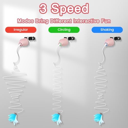 Cat Toys Interactive for Indoor Cats, Rechargeable Toy Hanging Door Electric with 4pcs Feathers Toys for Bored Kittens (Pink)