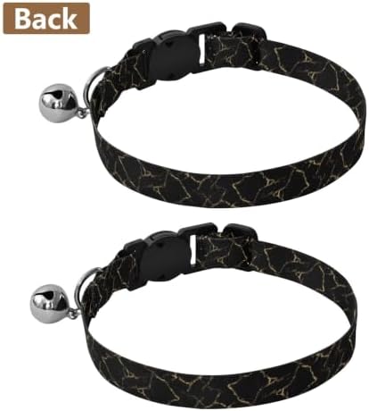 Gold Marble Black Cat Neck Collar, 2 Pack Puppy Collar with Bell