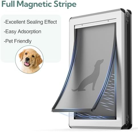 Large Dog Door for for Interior/Exterior Doors, Aluminum Frame | Full Seal-Flaps, for Interior and Exterior Doors, Energy-Efficient Insulated Doggy Door, Extreme Weather, Sliding Lock Panel