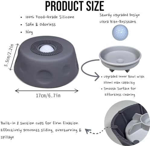 Slow Feeder Lick Bowl with Rolling Ball, Anti-Slip, Gray