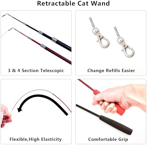 miwoowim Interactive Cat Wand Toy Set, 2 Telescopic Rods & 11 Attachments