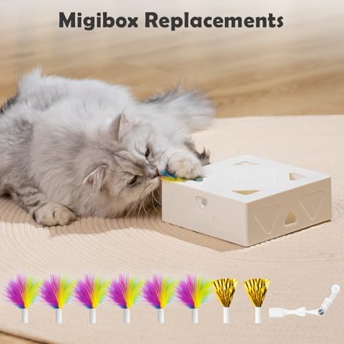 Migipaws Upgrade Rainbow Feather Replacement for Automatic MigiBox Cat Toy, 6pcs Rainbow Feather + 2pcs Free Mylar Refills