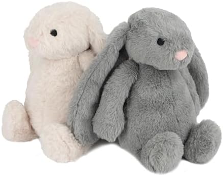 Best Pet Supplies Bunny Buddy Squeaky Plush Dog Toy - Beige & Gray | Pack of 2, Soft Plush, Squeaks & Crinkles, For Moderate Chewers, Toss & Fetch Play, Stress & Anxiety Reliever, Ideal Gift Toy