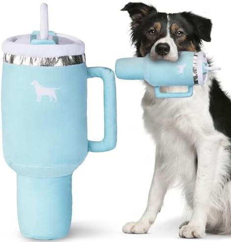 PUPROAR Pup Cup Tumbler Dog Toy, Cute Girl Dog Toys and Birthday Gift, Squeaky & Plush Puppy Present (Mint Green)