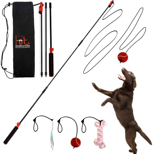 PET Wrangler 2.0 - Upgraded Flirt Pole for Dogs, Interactive Dog Toy with Reinforced 50" Pole &10ft Cord, Creates Extended Play Area, 3 Changeable Lures for Training, Exercise, & Enrichment