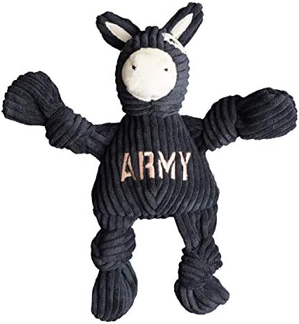 HuggleHounds Knottie Plush Dog Toy - Dog Stuffed Animal Toy, Puppy Toys, Squeaky Dog Toy for Small, Medium & Large Dogs, Durable Plush to Keep Them Busy, Officially Licensed - Army Mule, Small