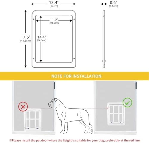 Enjoying Dog Screen Door for Sliding Screen Door, Flap Opening 11.2" x 14.4", Screen Door with Magnetic Doggie Door Built-in, Large Doggy Door for Screen Window Thin Metal Door, Lockable, White