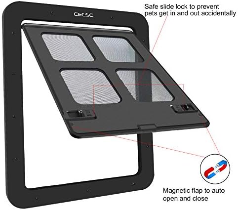 CEESC Dog Screen Door (Outer Size 14.56" x 16.92"), Lockable Pet Screen Door for Dogs & Doggie, Doggie Door for Screen Door(Large, Black)