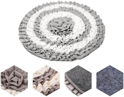 Dog Snuffle Mat Interactive Round Shape Sniff Feeding Food Mats Pet Foraging Treat Dispenser Toy Slow Feeder for Dogs Rabbits (Grey/White)