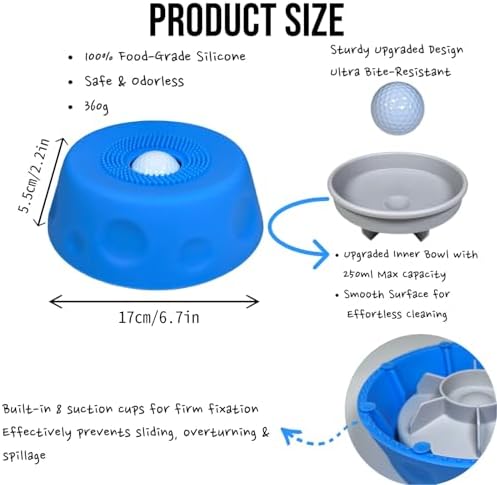 Slow Feeder Lick Bowl with Rolling Ball, Anti-Slip, Blue
