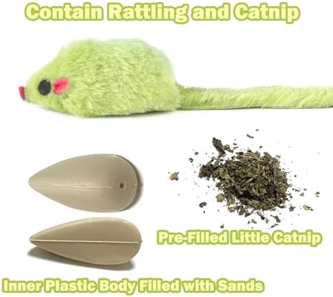 MeoHui 12PCS Rattle Cat Toys Mice Prefilled Catnip, 5.5” Cat Mouse Toy