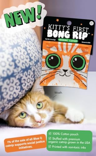 Blue Q Catnip - Cute Cat Toys for Biting w/Funny Graphics - First Bong Rip