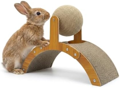2-in-1 Rabbit Scratching Toy - Natural Sisal Ball & Corrugated Cardboard Pad Bunny Claw Scratcher, Stable Wood Arch Bridge Interactive Toys for Rabbits, Kittens, Ferrets, Chinchillas