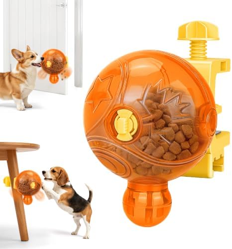 Interactive Dog Puzzle Toy, Spinning Treat Dispenser Slow Feeder | adjustable difficulty, fixing strap, BPA free, boredom relief, mental stimulation, slow eating, small medium dogs cats