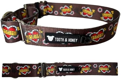 Tooth & Honey Martingale Dog Collar, 1.5-Inch Wide Mom Tattoo Heart Design