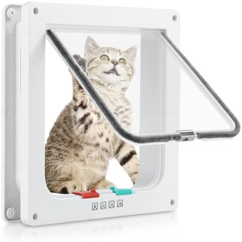 Cat Door for Interior Exterior Door, 4-Way Locking Flap