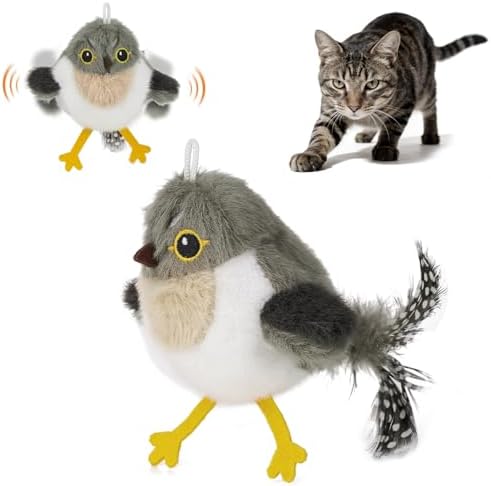 Sundix Cat Toys Flapping Bird, Lifelike Chirp Tweet, Rechargeable Touch Activated Kitten Toy Interactive Cat Exercise Toys for All Breeds Cat Kicker Catnip Toys
