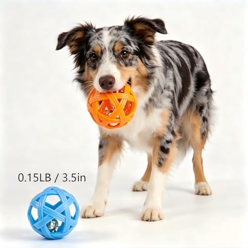2PCS pet Bell Ball Toy,Suitable for Dogs, Cats, and Other Animals. Safe and Durable, bite-Resistant Design, Promotes Activity, an Essential Daily Plaything for Pets. (Orange and Blue)