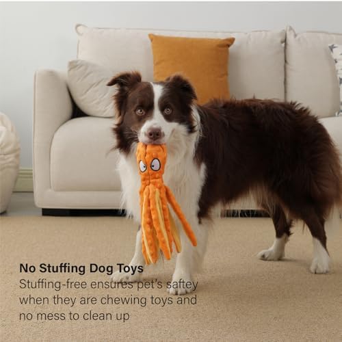 CPYOSN 2 Pack Octopus Dog Toys, No Stuffing Squeaky Crinkle Plush Chew Toys