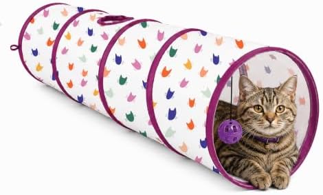 ASPCA Cat Tunnel with Rattle Toy, Interactive Collapsible Cat Tunnel for Indoor Cats, Crinkle Play Tunnel with Hanging Rattle Toy, for Hiding, Chasing, Pouncing & Active Play, Silhouette Printed