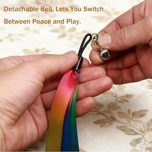 Door Hanging Cat Toys with Suction Cups, Interactive Hanging Feather & Plush Cat Toy with Bell, Assorted Replaceable Refills for Indoor Kitten Hunting Exercise (Ribbon Set (10Pcs))