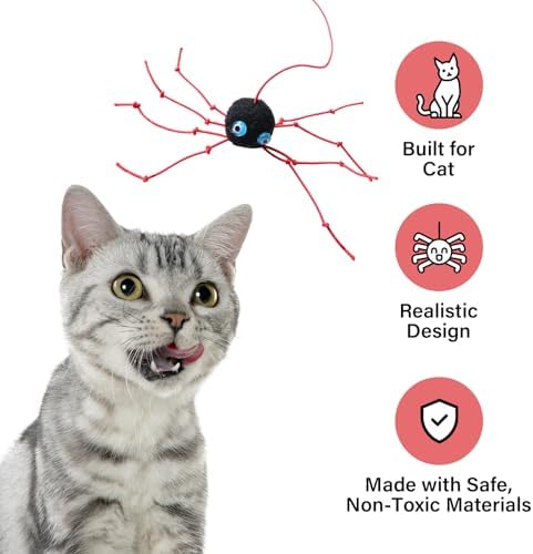 Cat Wand Spider Refills, Teaser Wand Cat Toy Replacement, Spider Replacement Refills, Cat Spider Toys, Interactive Cat Toy Attachment for Indoor Cats and Kitten, (Red+Yellow+Black)