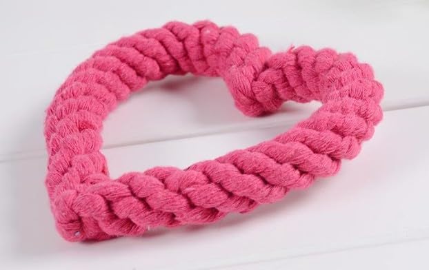 Dark Pink Cute Dog/Cat Chew Toys, Dog Toys for Chewers, Heavy Duty Dental Dog Rope Toy for Dogs, Creative Love Heart Shaped Interactive Rope Dog Toys, Cotton Puppy Teething Chew Tug Pet Supplies
