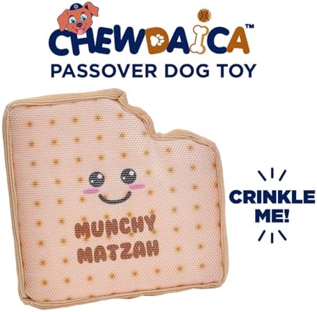 Rite Lite Chewdaica Matzah Dog Toy Crinkly Chewy Plush Dog Toy for Small Medium Dogs Cute Jewish Pet Toy Durable Matzah Shaped Dog Accessory Judaica Gift for Dog Owners Puppy Birthday Favor