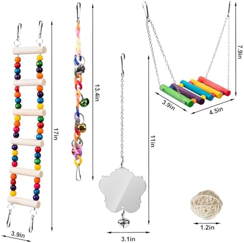 Bird Toys for Parakeets 7Pcs, Wood Parrots Budgie Cage Accessories